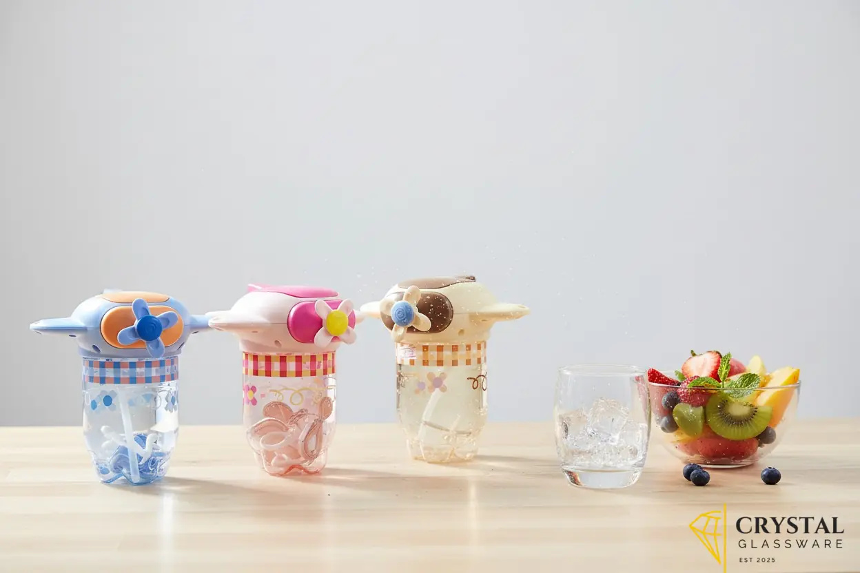 Cartoon airplane whirlwind kids water bottles featuring a clear plastic body straw and a spinning propeller toy on the airplane-shaped lid